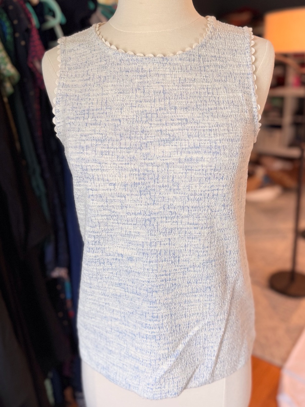 J CREW Textured Tweed Knit Top with Scalloped Trim NWT